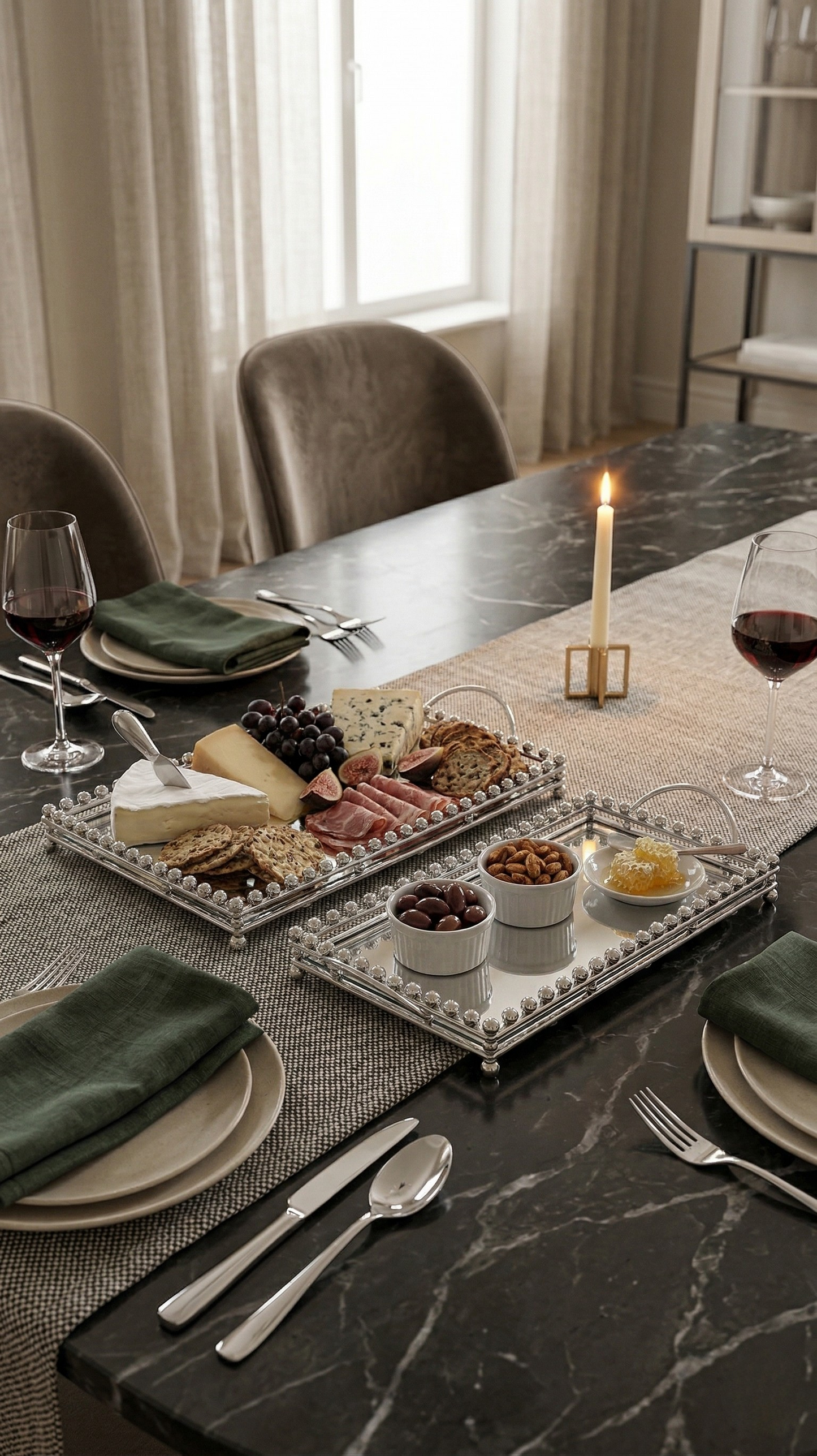 Gilded Bead Mirrored Serving Trays