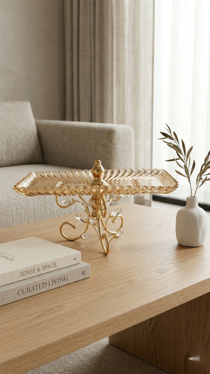 Celestia Gold Crystal Centerpiece Tray