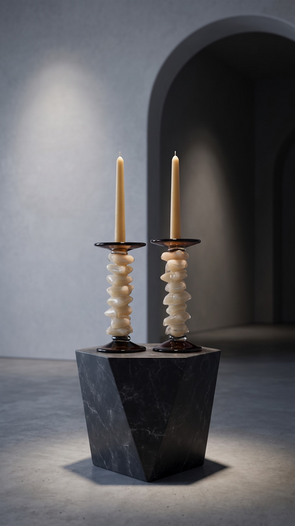 Onyx & Cream Candle Holders