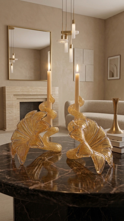 Spiral Glass Candle Holder Set