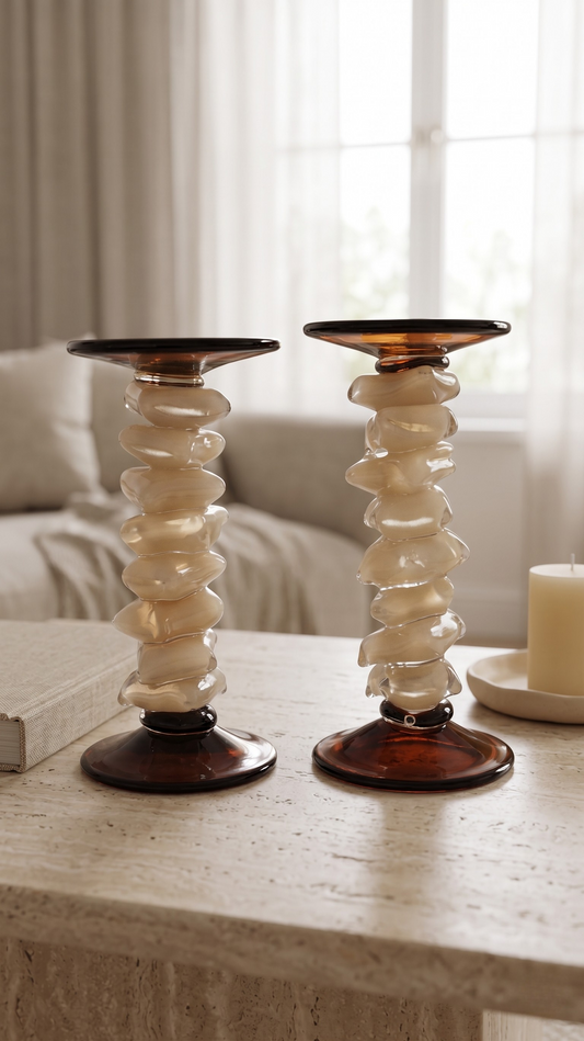 Onyx & Cream Candle Holders
