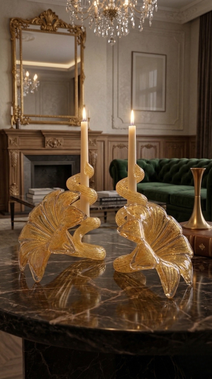 Spiral Glass Candle Holder Set