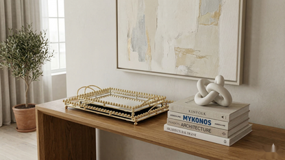 Gilded Bead Mirrored Serving Trays
