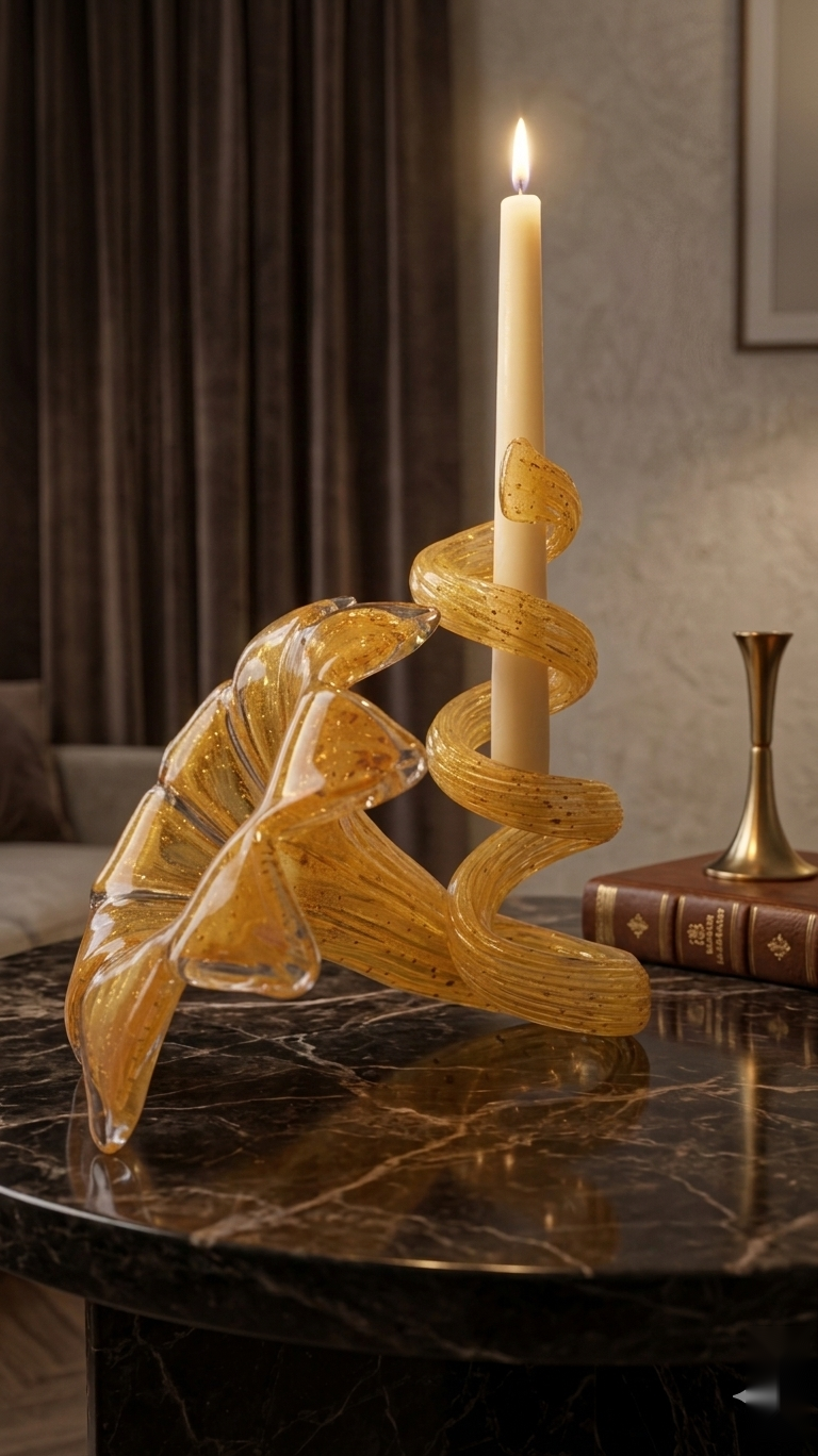 Spiral Glass Candle Holder Set