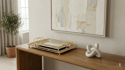 Gilded Bead Mirrored Serving Trays