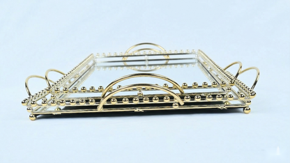 Gilded Bead Mirrored Serving Trays
