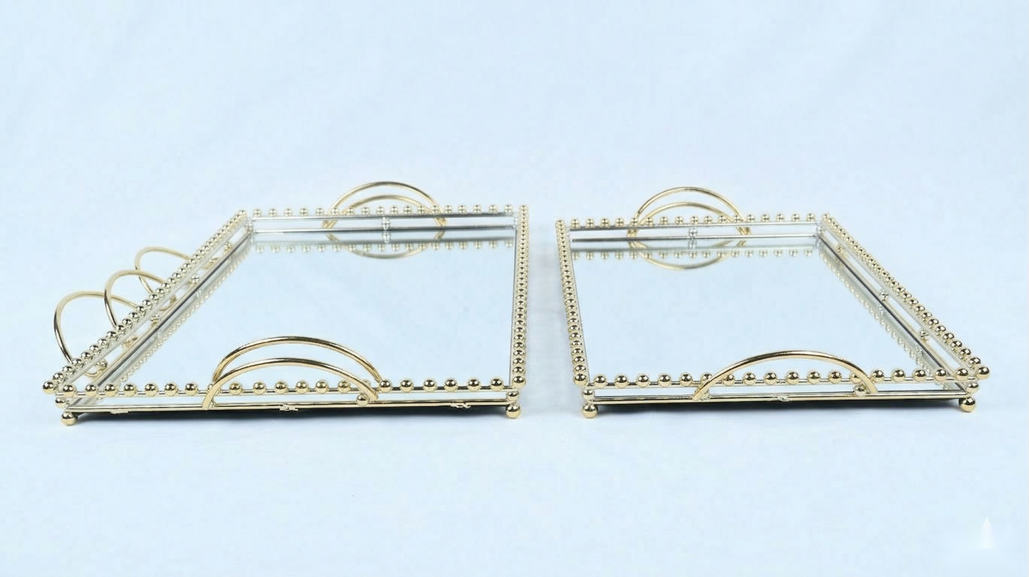 Gilded Bead Mirrored Serving Trays