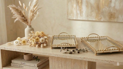 Gilded Bead Mirrored Serving Trays